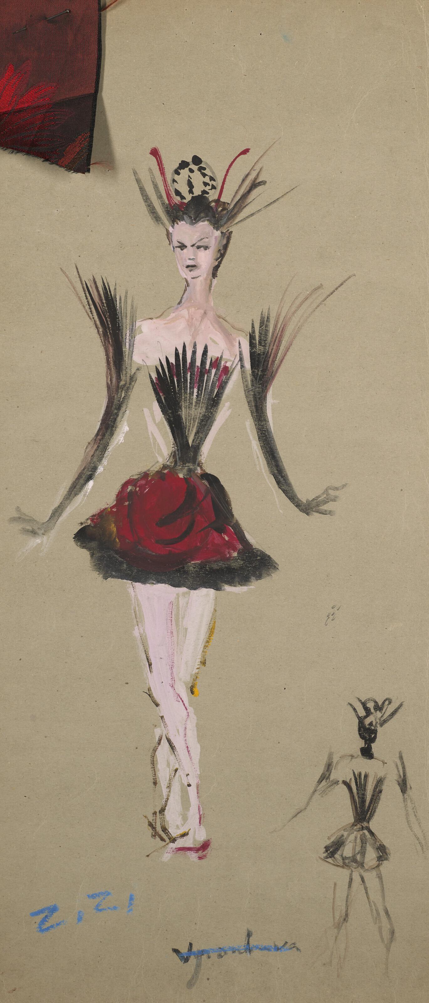 Léonor Fini - Maquette de costume pour \'\'Le Rêve de Léonor\'\' (recto ; verso)