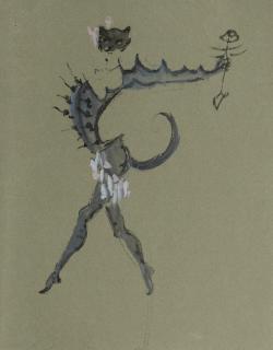 Léonor Fini - Maquette de costume pour \'\'Les Demoiselles de la Nuit\'\' (recto ; verso)