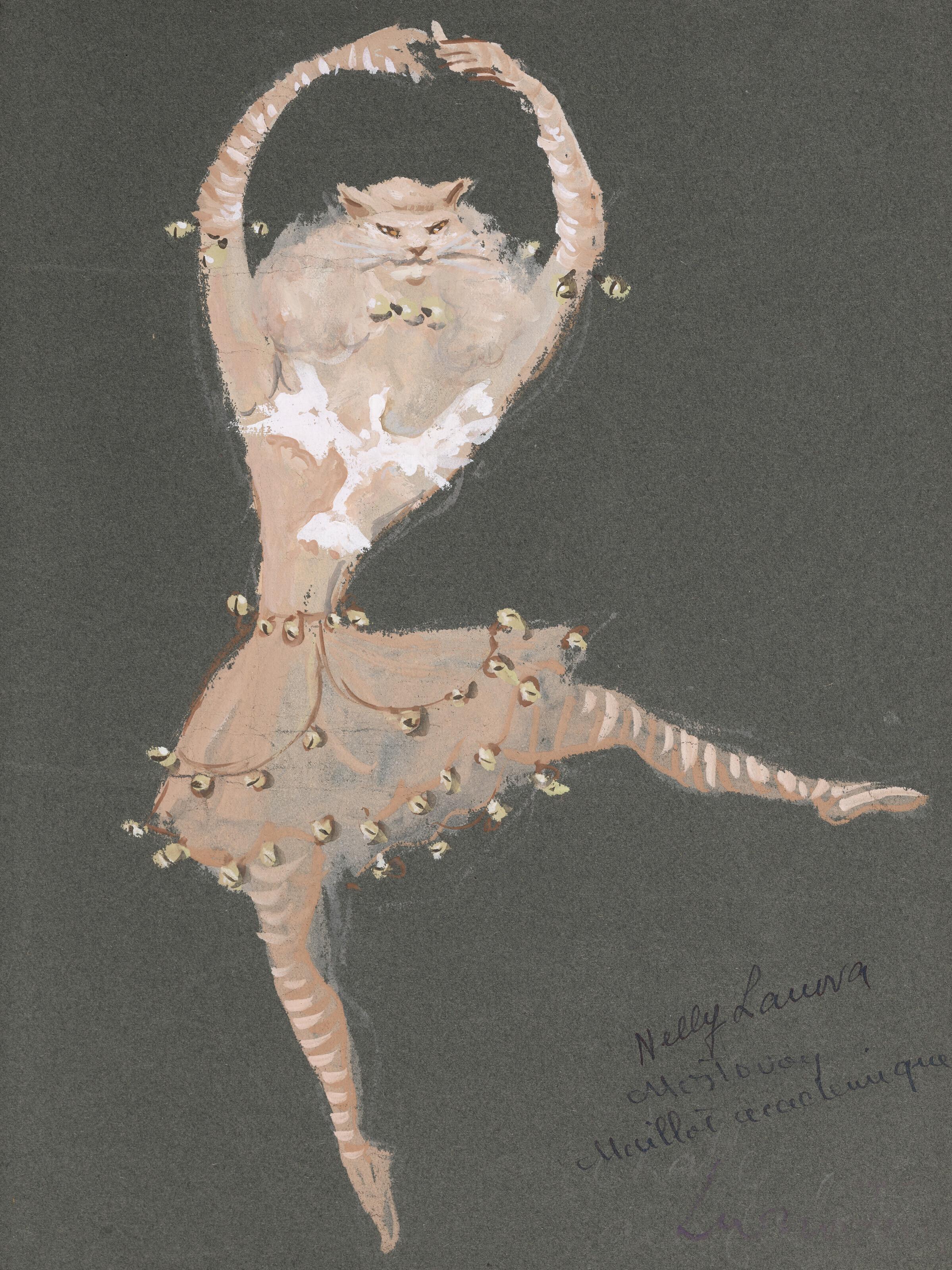 Léonor Fini - Nelly Launa, maquette de costume pour \'\'Les Demoiselles de la Nuit\'\' (recto, verso)