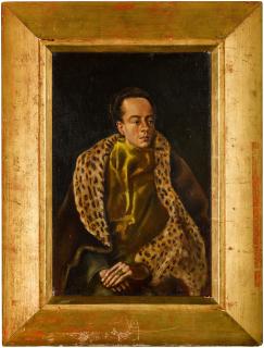 Leonor Fini - Portrait d\'André Pieyre de Mandiargues au grand col de léopard