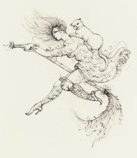 Leonor Fini - [Witch on Broomstick]
