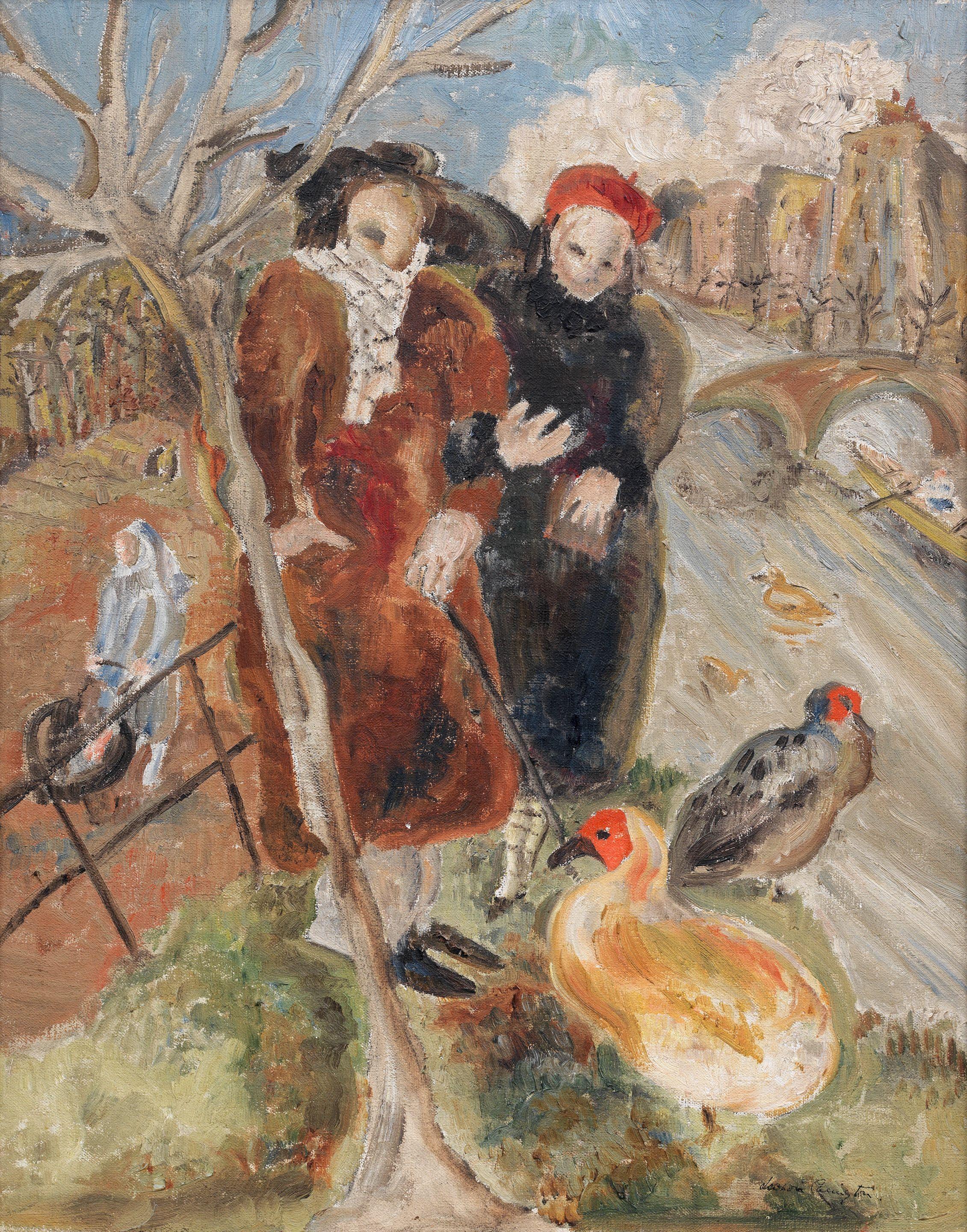 Leonora Carrington - Figures walking by a river