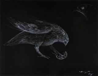 Leonora Carrington - gouache on black paper