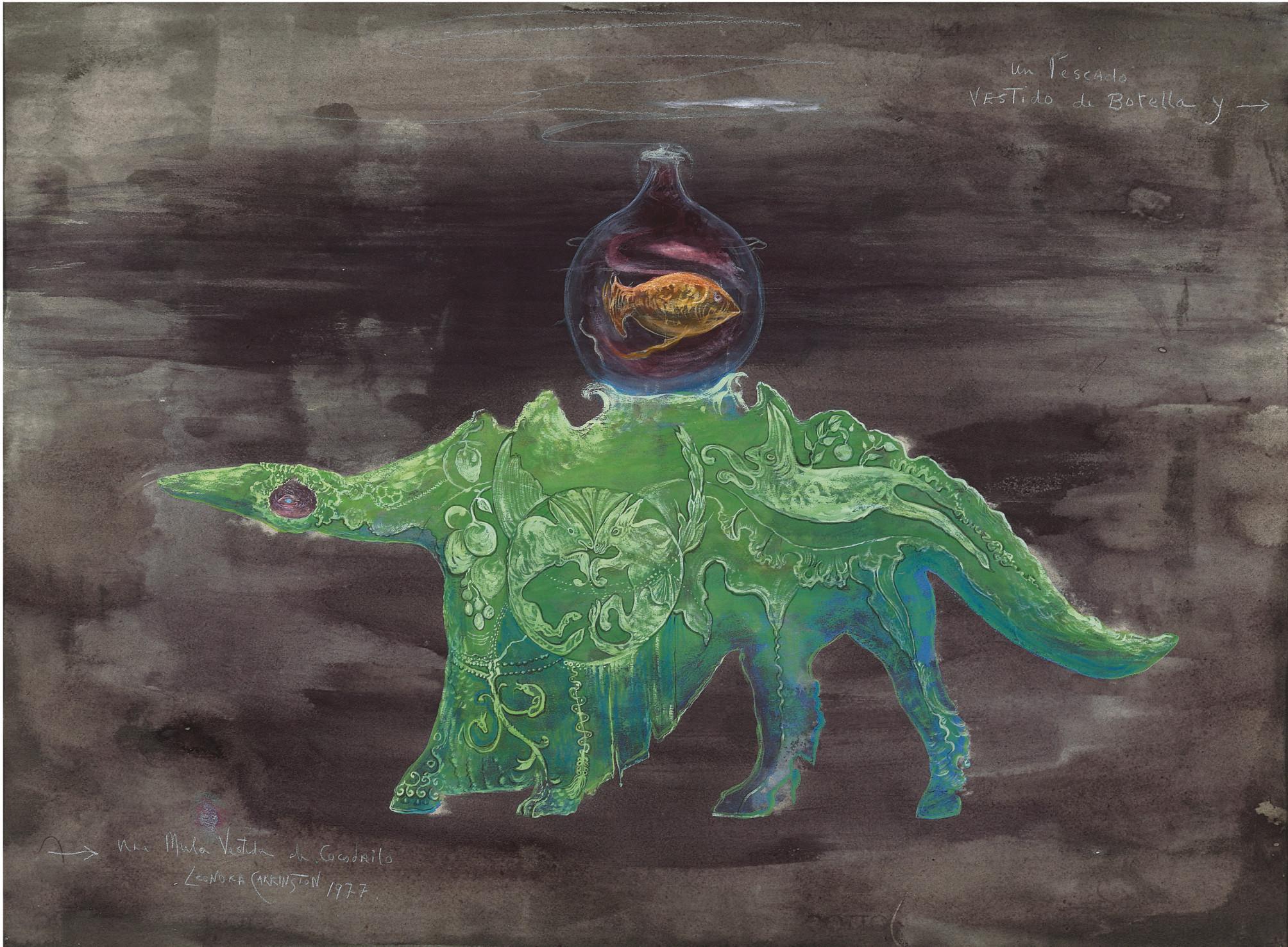 Leonora Carrington - Un pescado vestido de botella y una mula vestida de cocodrilo