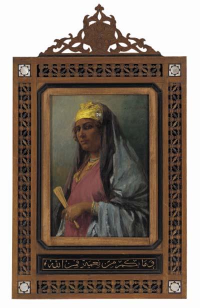 Leopold Alphons Mielich - An Oriental maiden holding a fan