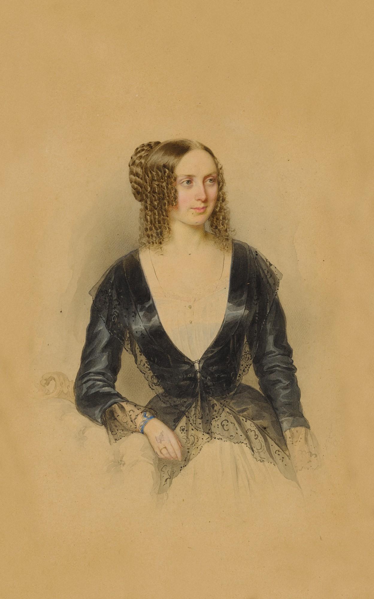 Leopold Fischer - Half length portrait of a young Lady, seated