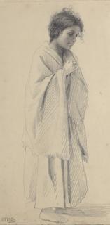 Leopold Karl Muller - A young girl standing barefoot, wrapped in a shawl