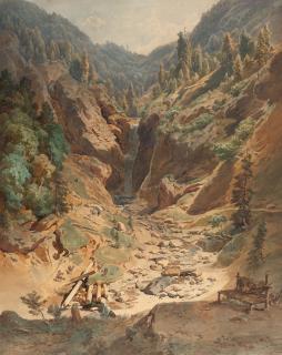 Leopold Rottmann - Gebirgstal mit Wasserfall („Stuhlbach Riss“).