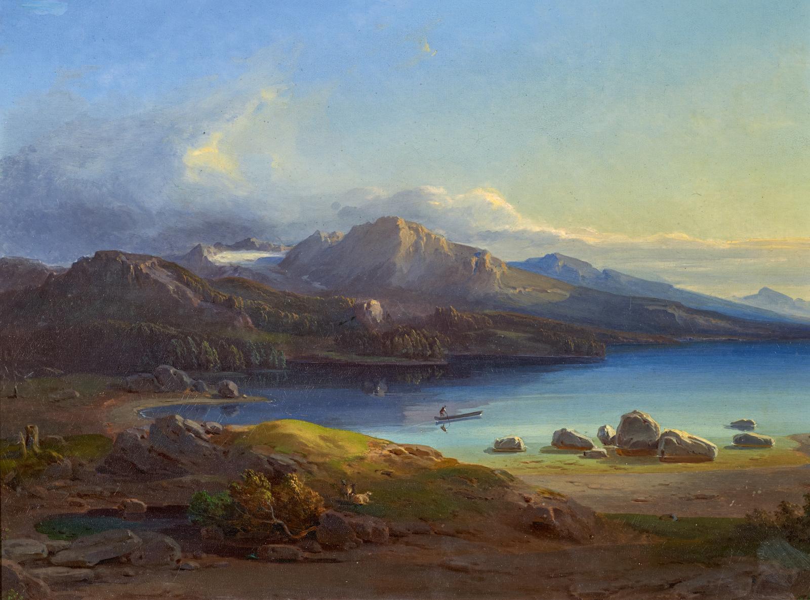 Leopold Rottmann - Landschaft an einem Bergsee (im Salzkammergut?)
