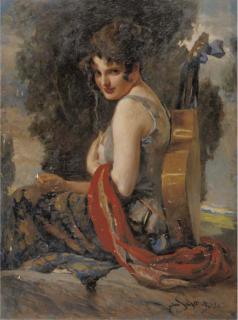 Leopold Schmutzler - A gypsy girl with her guitar