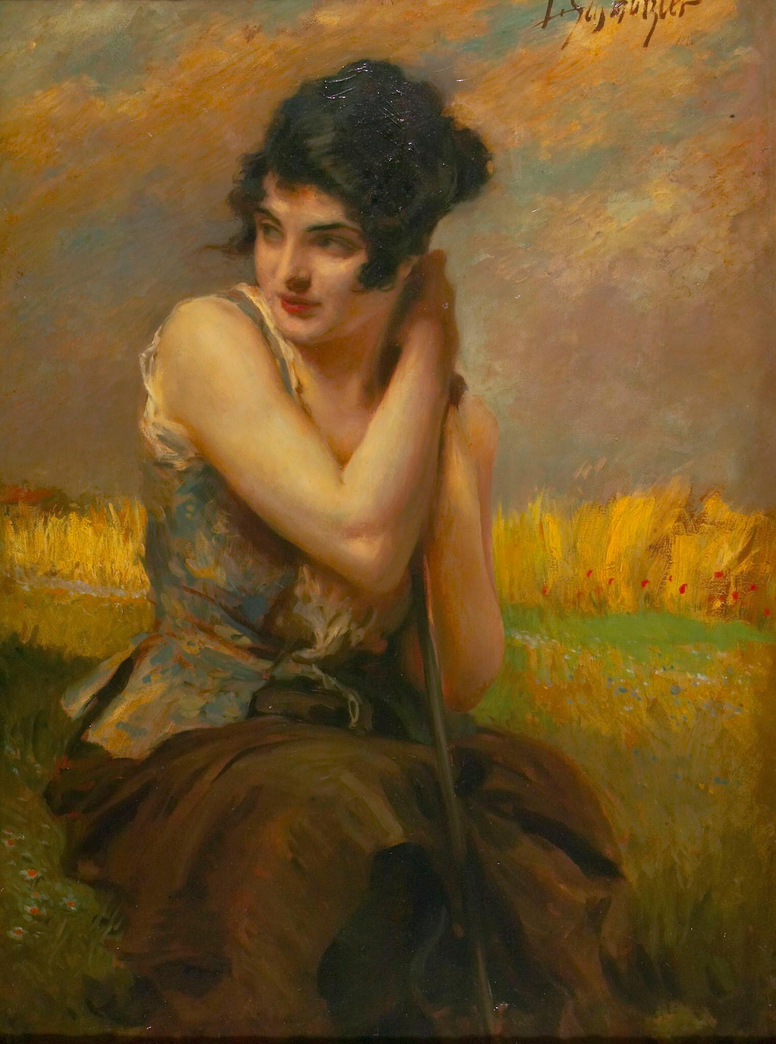 Leopold Schmutzler - Junge Frau im Kornfeld.