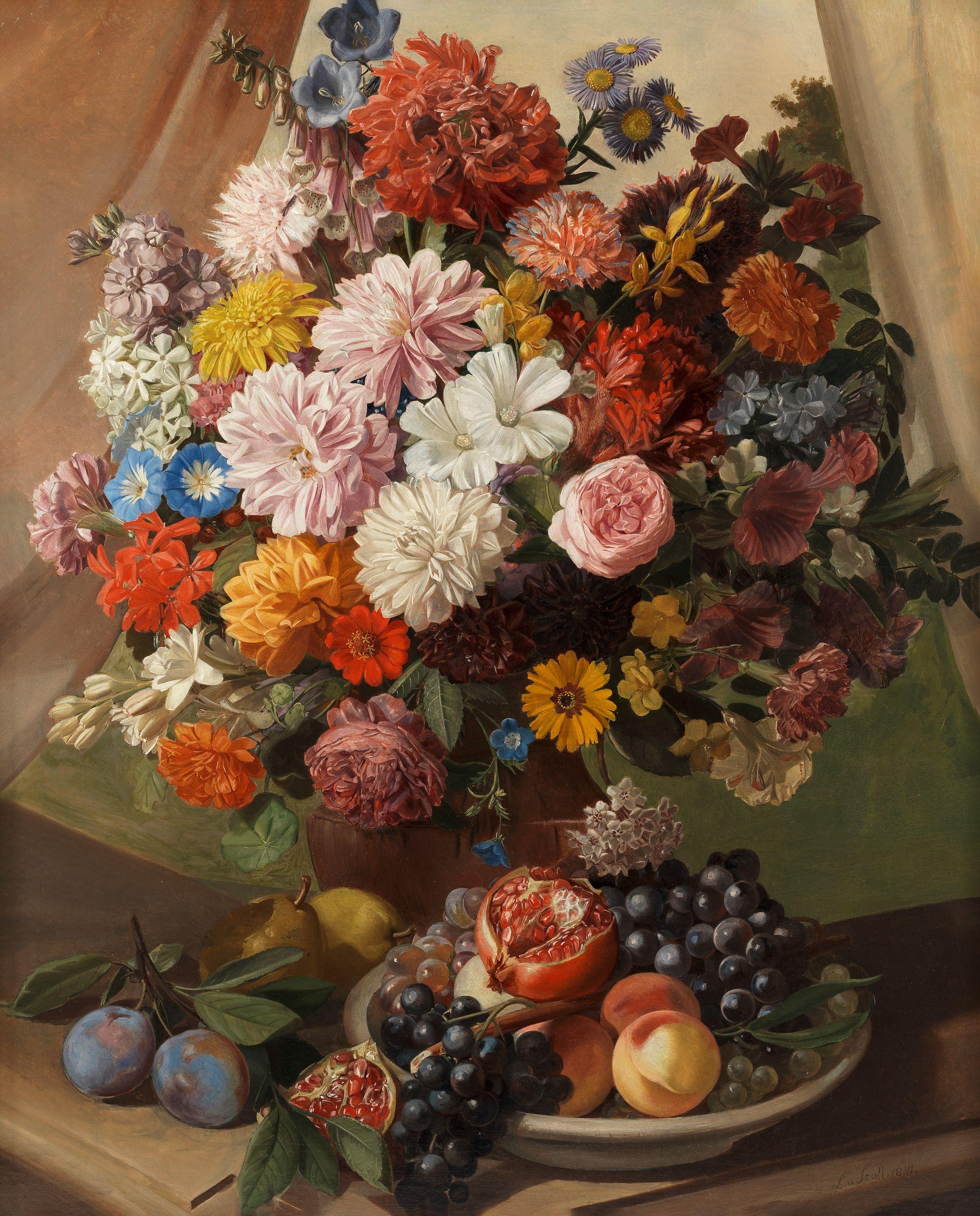 Leopold Stoll - An Abundant Still Life Of Fruit And Flowers
