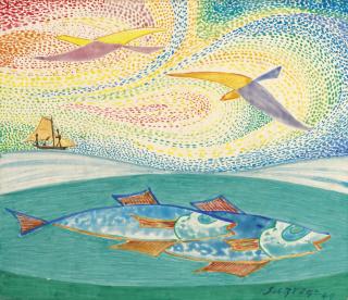 Leopold Survage - Composition à l\'oiseaux et d\'poissons