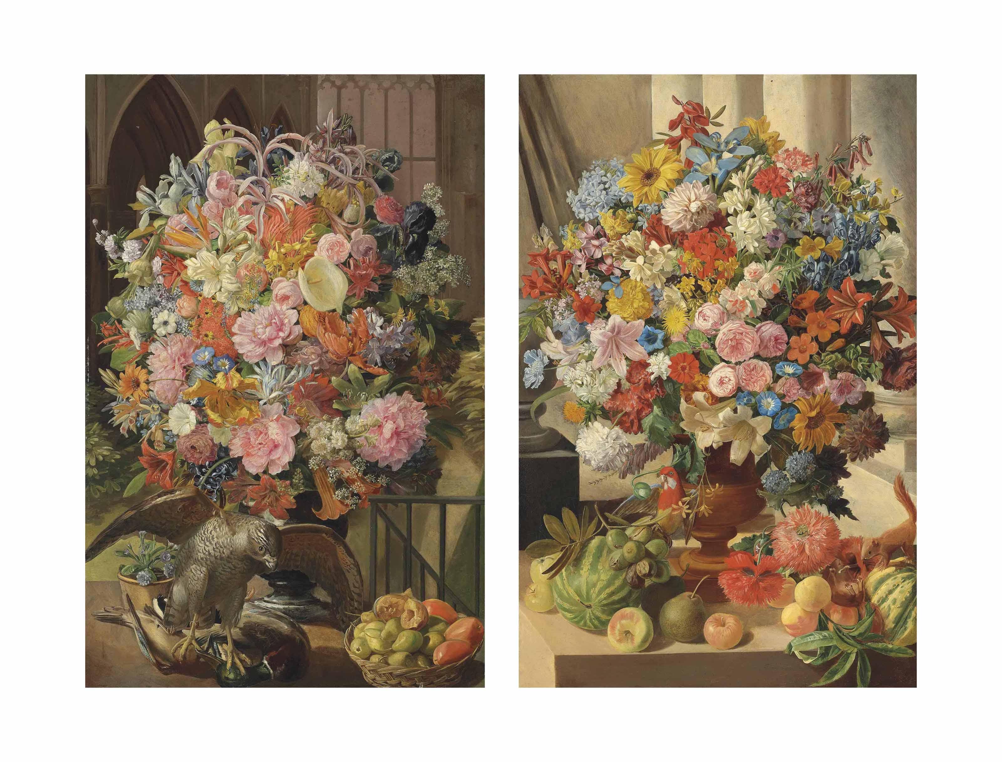 Leopold Von Stoll - A Pair of Flower Still lifes