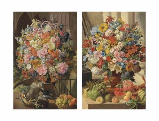 Leopold Von Stoll - A Pair of Flower Still lifes