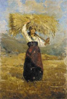 Leopoldo Romanach - Mujer recogiendo paja