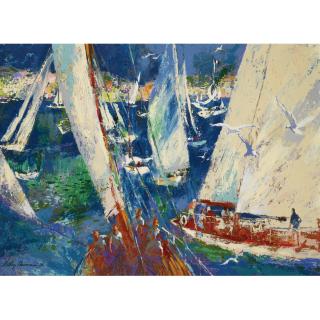 Leroy Neiman - Sailboats In A Harbor