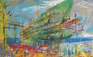 LeRoy Neiman - The Italian ship Jennifer at the shipyard in Lugano