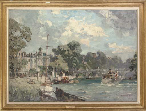 Leslie Arthur Wilcox - A sunny day on the Thames by Richmond Bridge