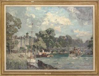 Leslie Arthur Wilcox - A sunny day on the Thames by Richmond Bridge