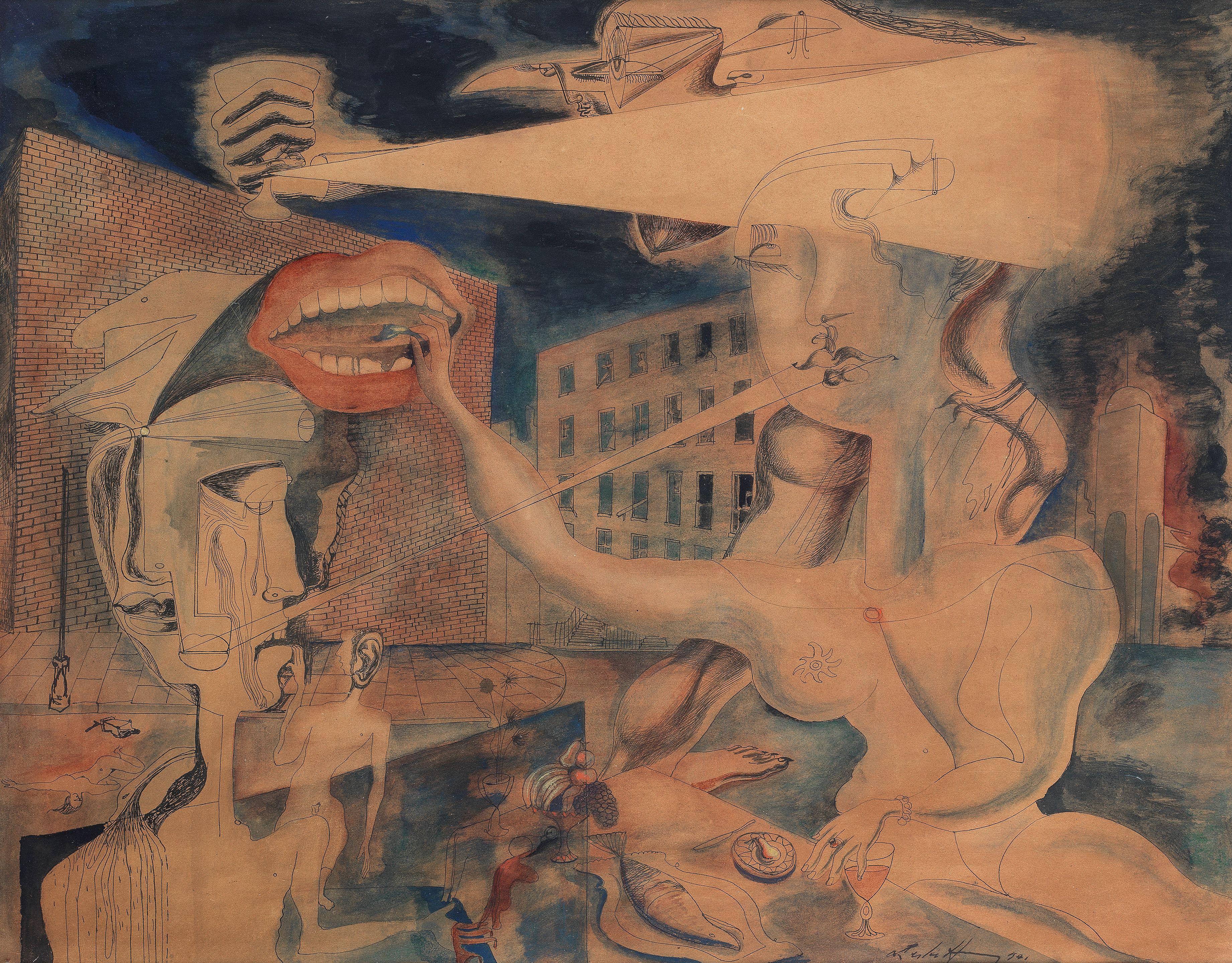 Leslie Hurry - Woman in city