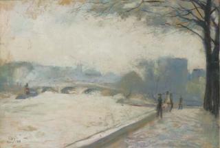 Lesser Ury - A view on the river Seine, Paris (bridge)
