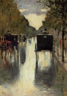 Lesser Ury - Berlin street scene with horse-drawn cabs