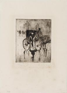 Lesser Ury - Dame vor Pferdedroschke im Tiergarten