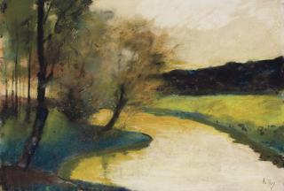 Lesser Ury - Herbstliche Bachlandschaft im Abendlicht