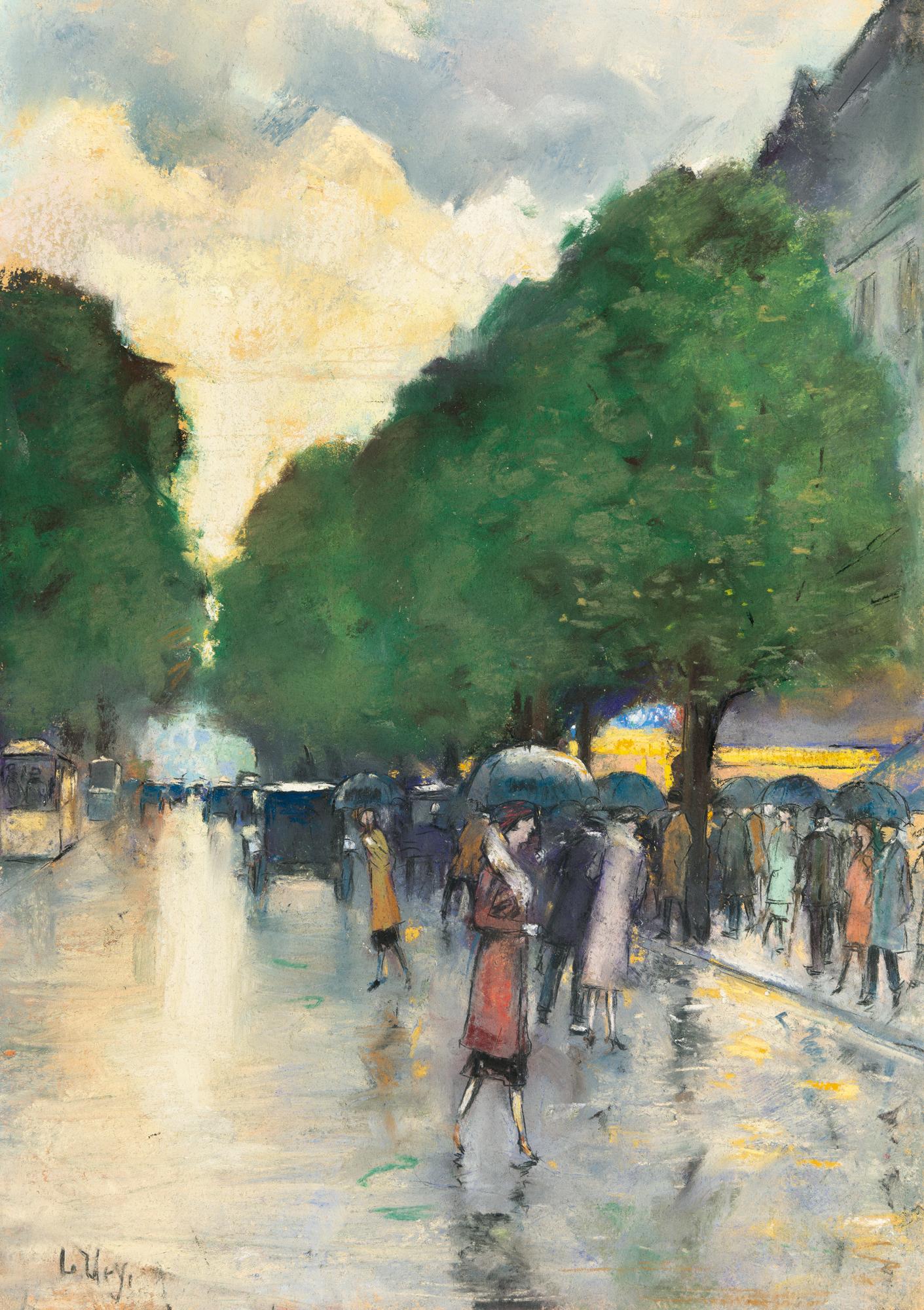 Lesser Ury - Herbstliche Straßenszene bei Regen, Berlin