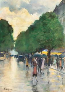 Lesser Ury - Herbstliche Straßenszene bei Regen, Berlin