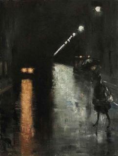 Lesser Ury - Nächtliche Strassenszene, Berlin (Leipziger Strasse?)
