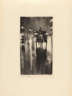 Lesser Ury - Pferdedroschke im Regenwetter