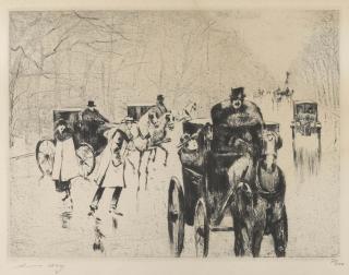 Lesser Ury - Winterliche Tiergartenallee mit Pferdedroschken (Rosenbach 44)