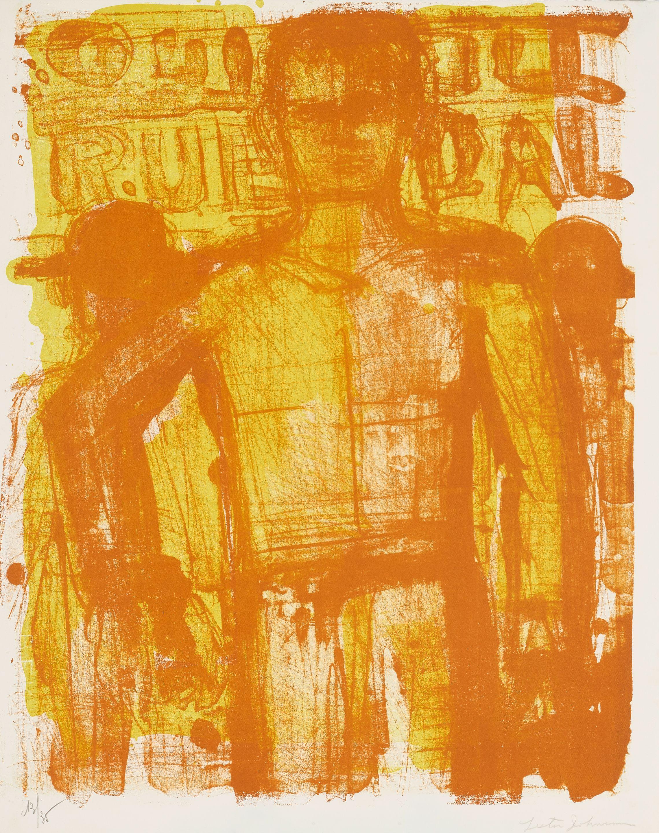 Lester Johnson - Paris Head; Rue d\'Alesia (Alesia Yellow) (Orange Man); Rue d\'Alesia (Dark Blue) (3 works)