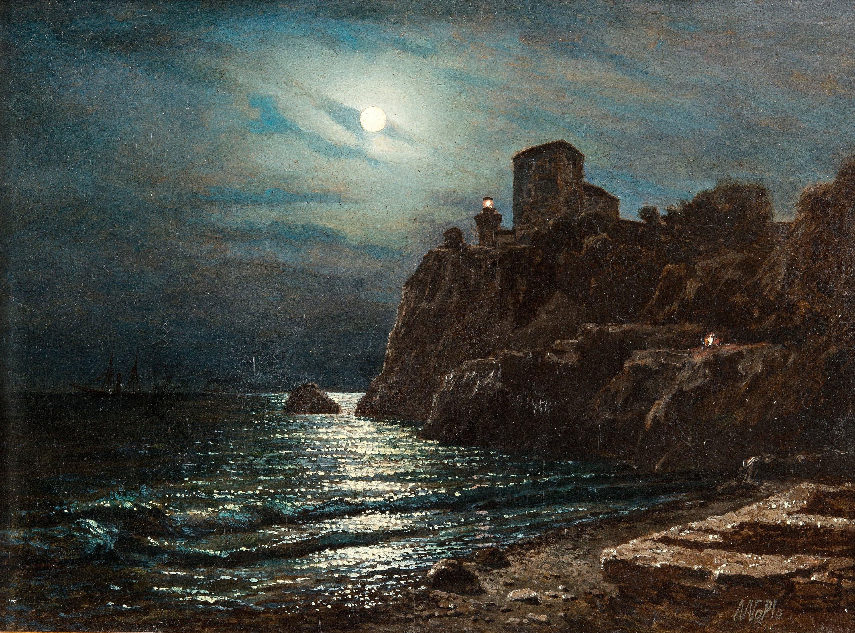 Lev Feliksovic Lagorio - Moonlight Sealandscape.