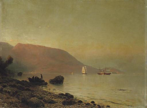 Lev Feliksovich Lagorio - Fishermen on a rocky coastline