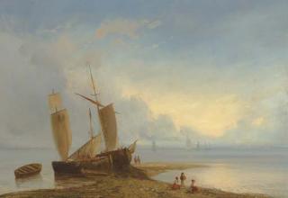 Lev Feliksovich Lagorio - Ships Moored At Low Tide