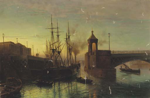 Lev Feliksovich Lagorio - Twilight - View of the Swing Bridge on the Neva