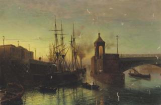 Lev Feliksovich Lagorio - Twilight - View of the Swing Bridge on the Neva