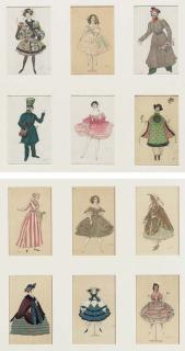 Lev Samoilovich Bakst - A Series of Twelve Postcards Published By The St. Evgenii Society Depicting Costume Designs From La Fée Des Poupées