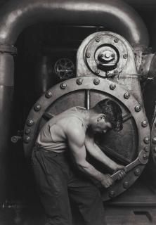 Lewis Hine - Mechanic at Steam Pump in Electric Power House, 1921