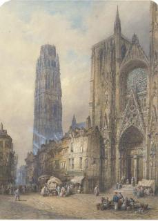 Lewis John Wood - Bustling Activity In The Square Before A Continental Cathedral