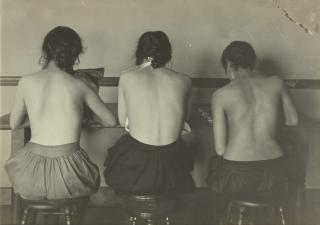 Lewis W. Hine - \'Girls At Sewing Machine Showing Curvature Of Spine\'