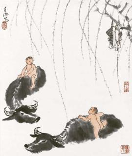 Li Keran - Bathing With Baffaloes