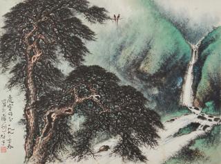 Li Xiongcai - Birds, Pine Trees And Waterfall