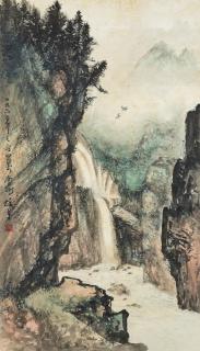 Li Xiongcai - Landscape of Waterfall and Cliff