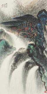 Li Xiongcai - Pine Tree by a Waterfall