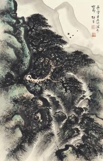 Li Xiongcai - PINE TREE OVER WATERFALL