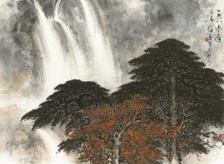 Li Xiongcai - Pine Trees And Waterfall